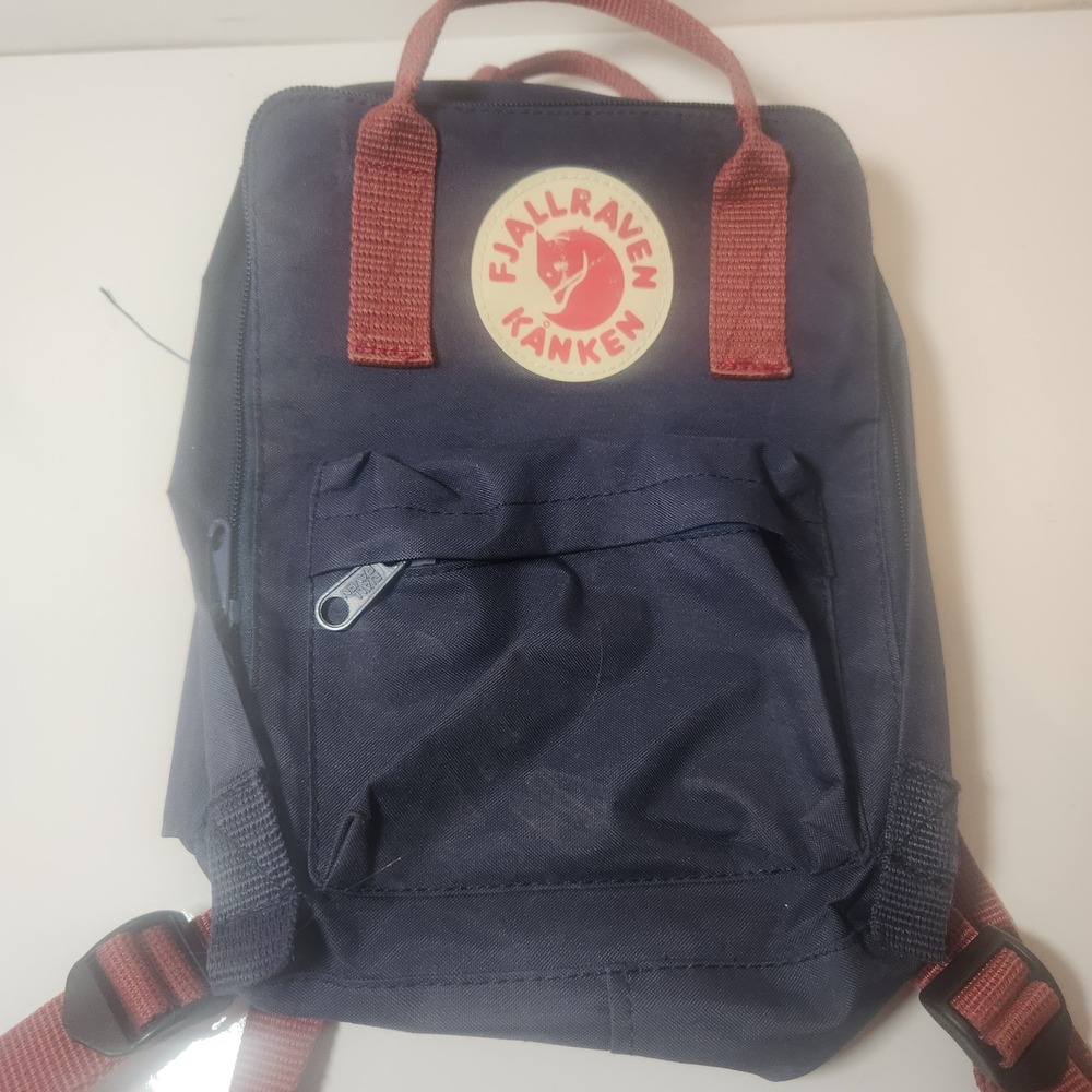 Fjallraven Kanken Mini Backpack Navy Blue Ox Red Straps Small Daypack Bag